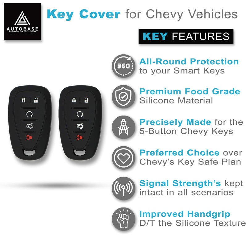 Autobase Silicone Key Fob Cover for Chevy Malibu Camaro Trax Traverse Trailblazer Sonic Blazer Cruze Volt Equinox Spark | Car Accessory for Chevrolet | Key Protection Case 2 Pcs (Black) - Image 3
